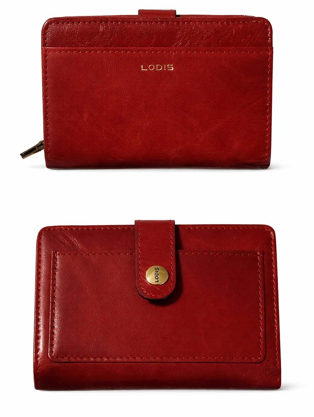 Lodis Cherry Red Leather Zip & Snap Wallet